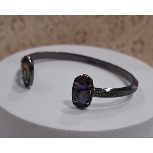 EUC Kendra Scott Elton Abalone Gunmetal Cuff Bracelet - Picture 3 of 10
